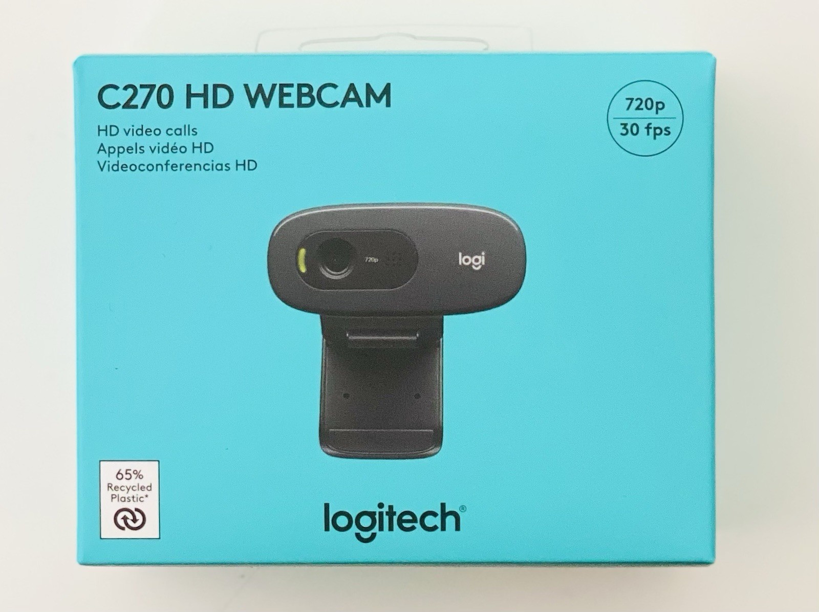 Logitech C270 HD Webcam, 720p, Built-in Microphone, USB, Universal Clip