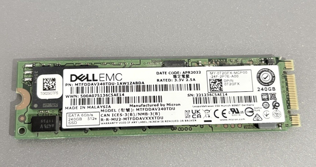 Dell Micron MTFDDAV240TDU 240GB 6G SATA SSD MTFDDAV240TDU-1AW1ZABDA GRADE A+