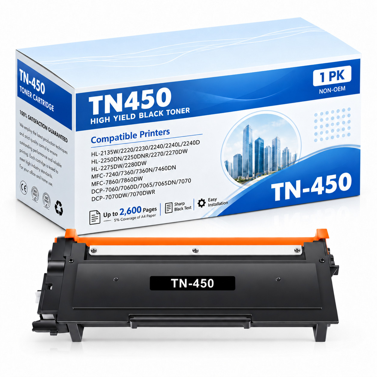 TN450 Toner High Yield 1 Pack Black Compatible for MFC-7860 HL-2240D HL-2270DW 