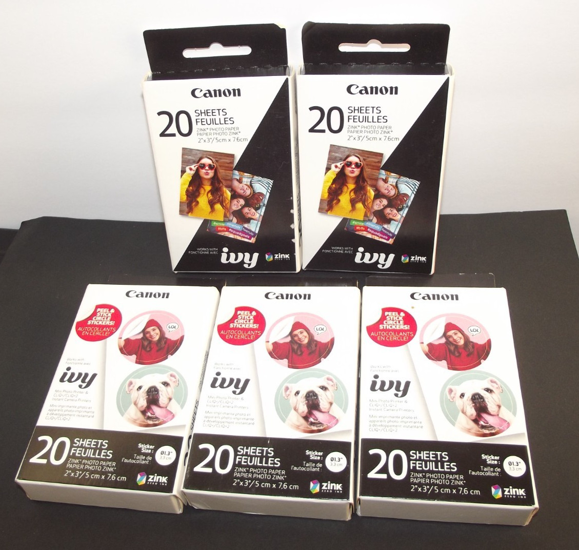 Lot 5 Boxes Brand New & Sealed Canon Zink 2x3 Photo Paper 40 + 60 Sheets Sticker