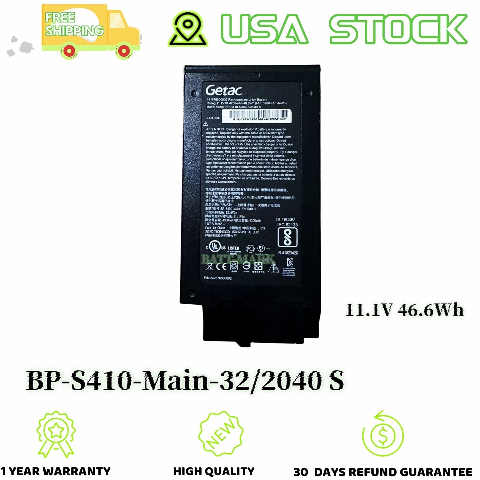 BP-S410-MAIN-32/2040 S GBM6X2 Genuine Battery For Getac S410 P/N 441876800002
