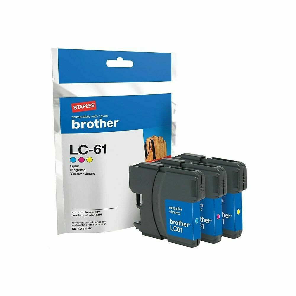 Staples Reman Inkjet Cart Brother LC61 (LC-61C) Cyan Magenta Yellow Multi-Pk