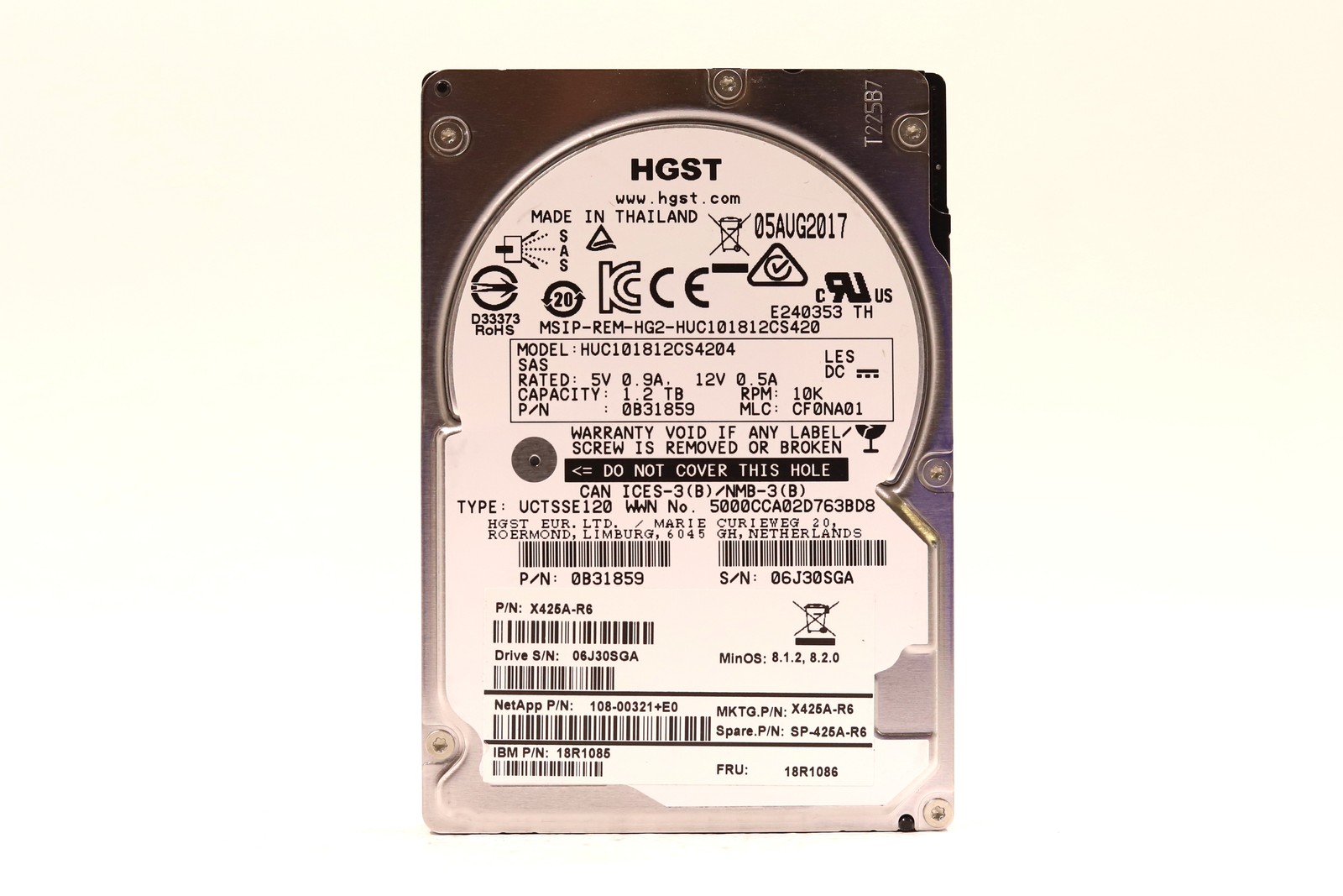 NetApp HUC101812CS4204 1.2TB 2.5" 12Gb/s 10K RPM SAS Hard Drive P/N:108-00321+E0