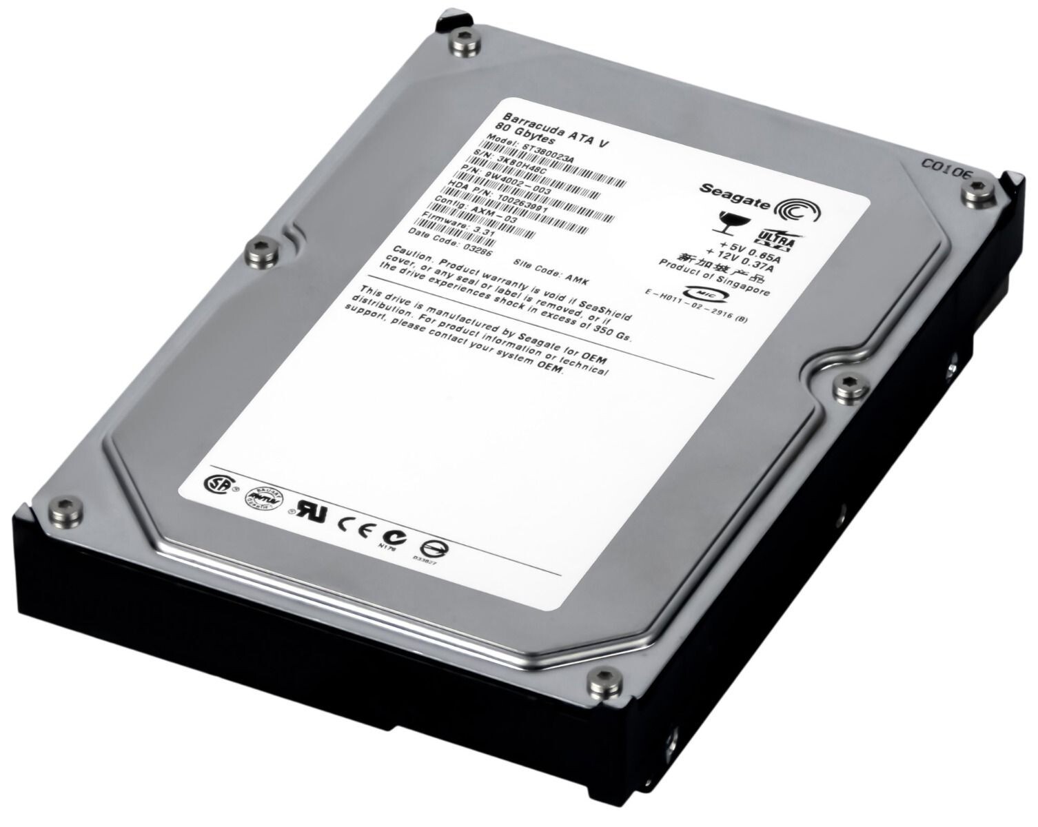 HARD DRIVE SEAGATE BARRACUDA ATA V ST380023A 80GB 7.2K 2MB ATA 3.5''