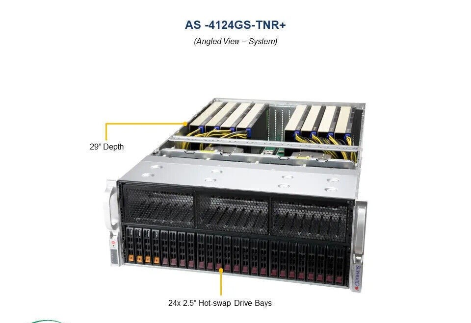 Supermicro AS-4124GS-TNR 4U 8GPU server, 2x AMD 7C13 CPU