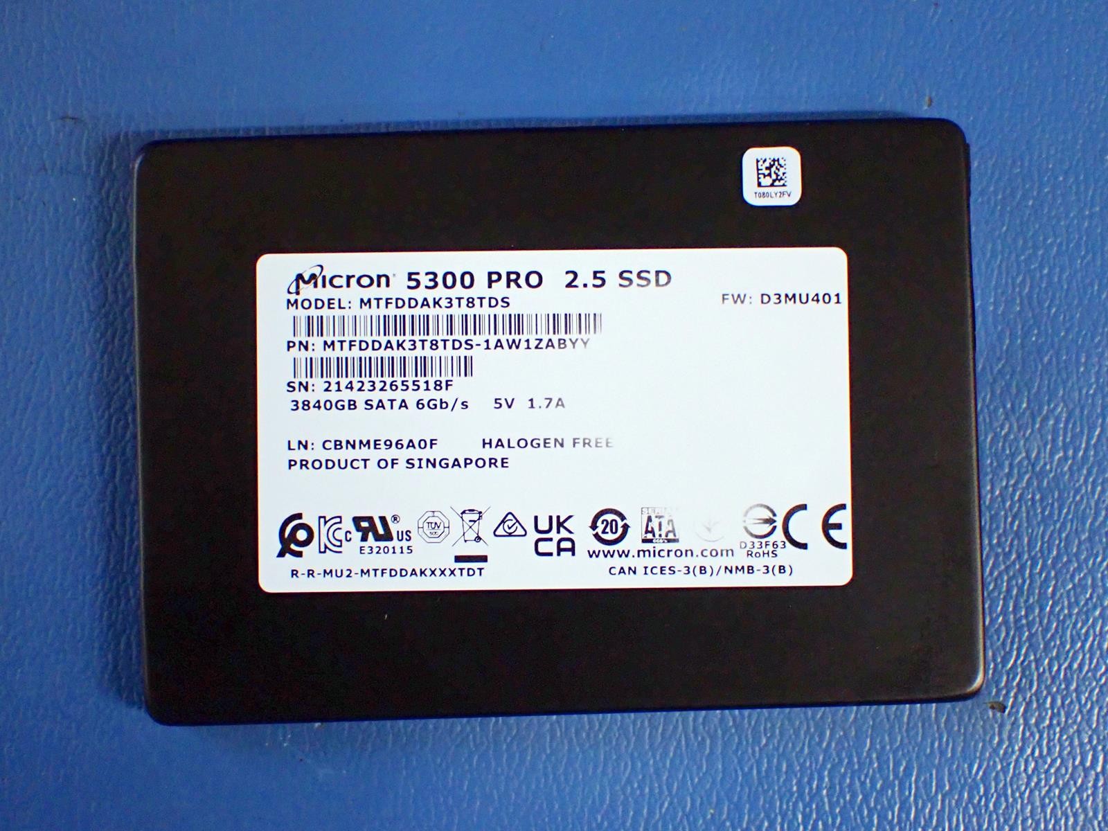MICRON MTFDDAK3T8TDS 3.84 TB 2.5" SSD SATA III NAND Flash 14k Hours, 96% Health