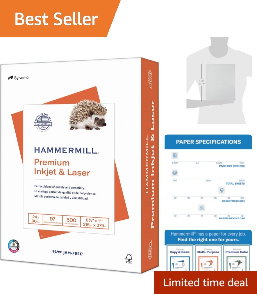 Sustainable 24 Lb Ink and Laser Printer Paper - 500 Sheets, White, 97 Brightness