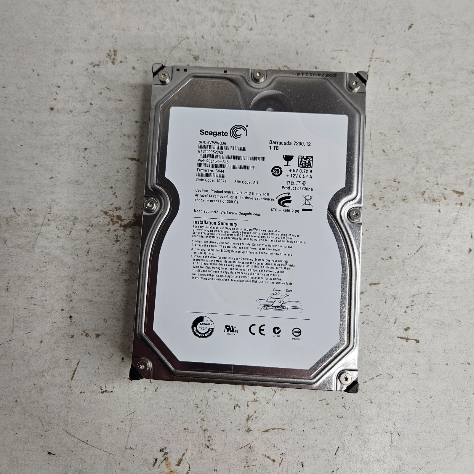 Seagate Barracuda 7200.12 1TB 3.5" SATA 7200RPM HDD ST31000528AS