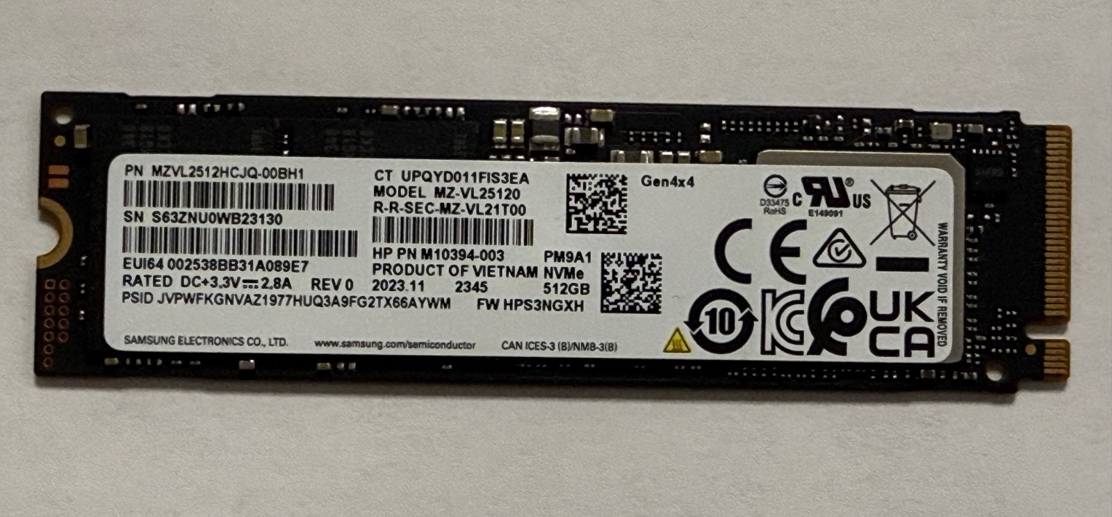 SAMSUNG 512GB SSD - PM9A1 M.2 2280 NVMe PCIe Gen4x4 MZ-VL25120 MZVL2512HCJQ