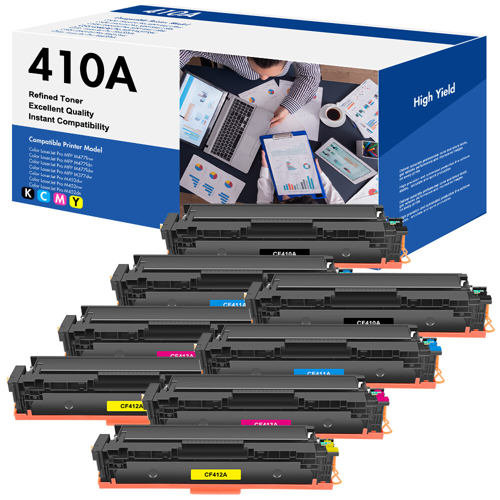 8 Pack Toner Compatible With HP 410A CF410A LaserJet MFP M452dw M452dn M477fnw