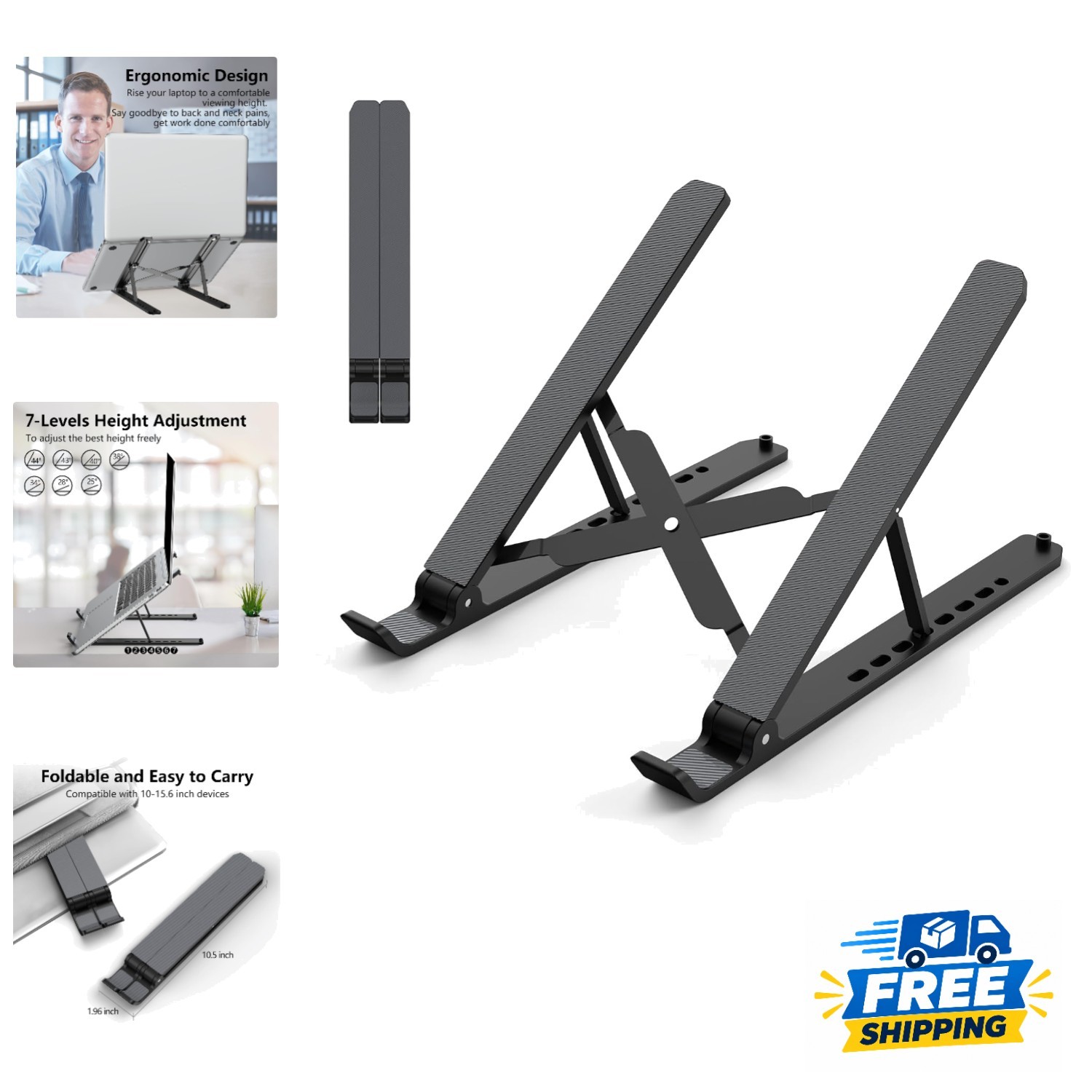 Compact Black Laptop Stand - Adjustable Height for Ergonomic Comfort on the Go