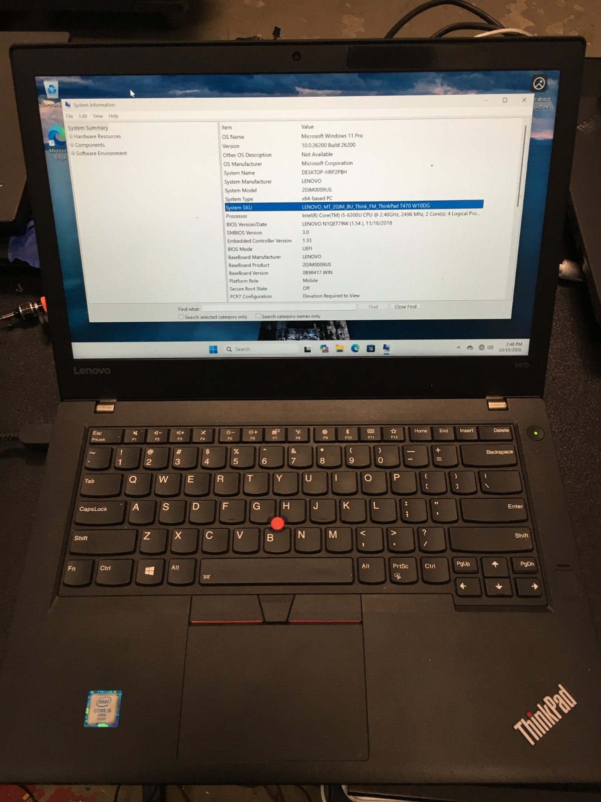 Lenovo ThinkPad T470 i5 6Gen 2.40Ghz 8GB ram 256 GB HDD Webcam Windows 11, 0049