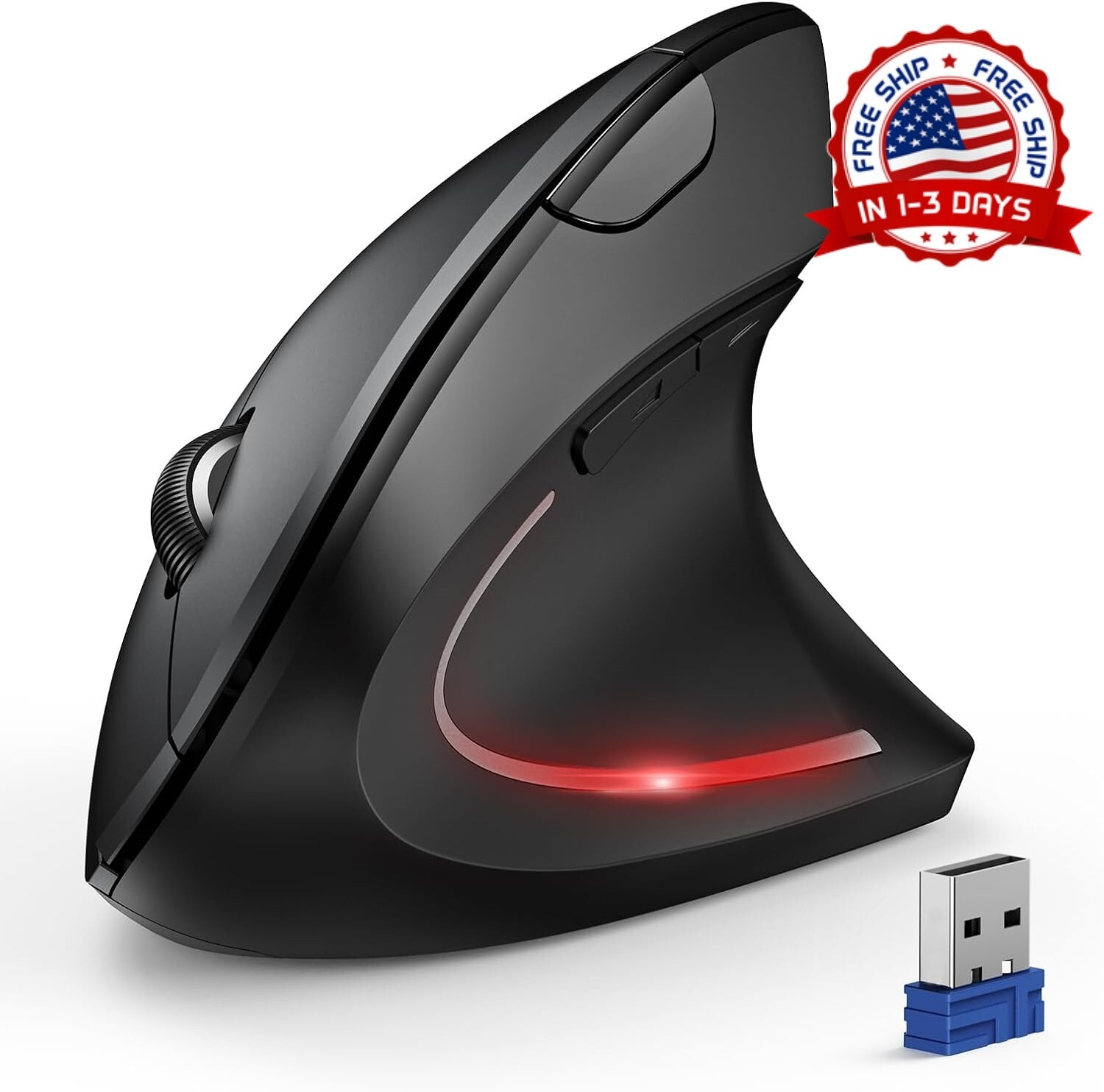 Ratón inalámbrico vertical ergonómico de 2.4 GHz para ordenador portátil