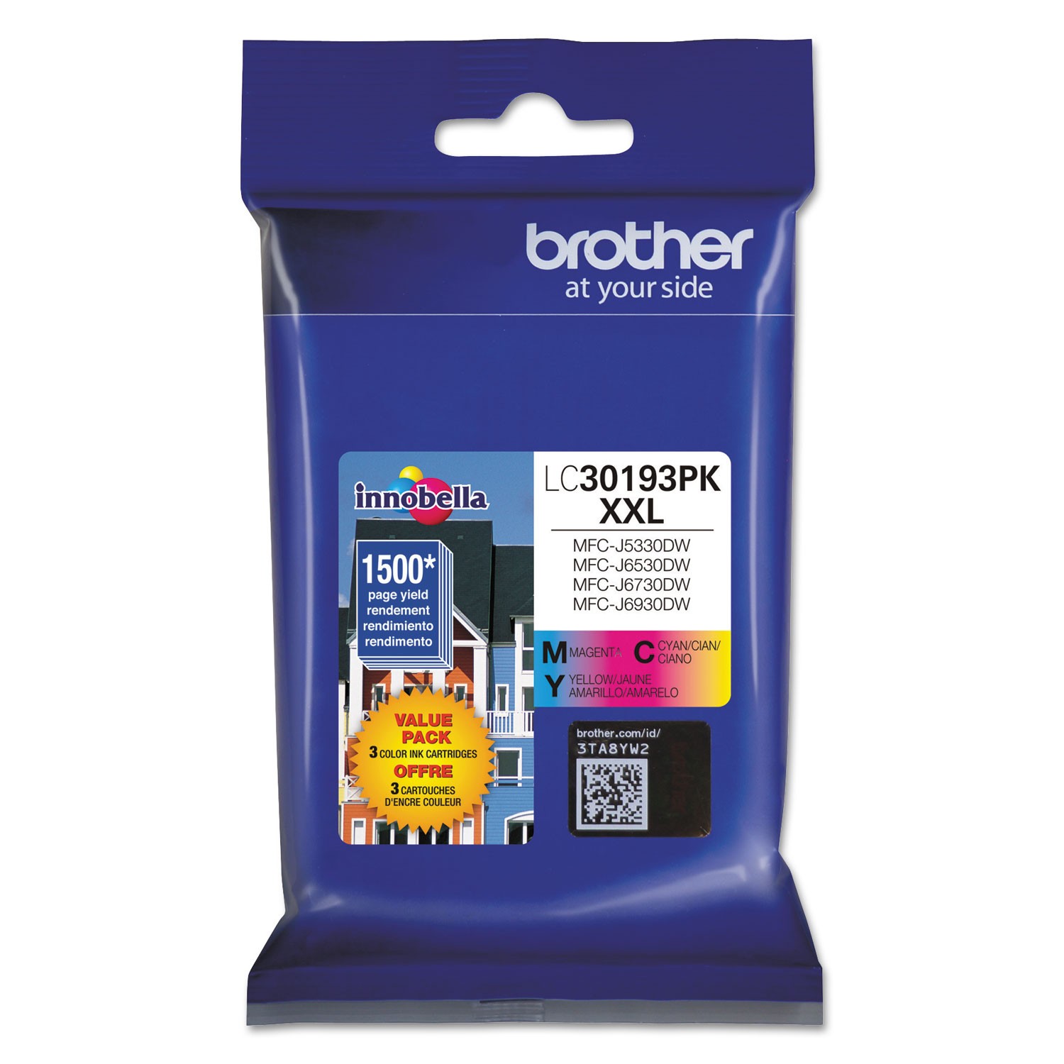 Brother LC30193PK Innobella High-Yield Ink, 1500 Page-Yield, Cyan/Magenta/Yellow