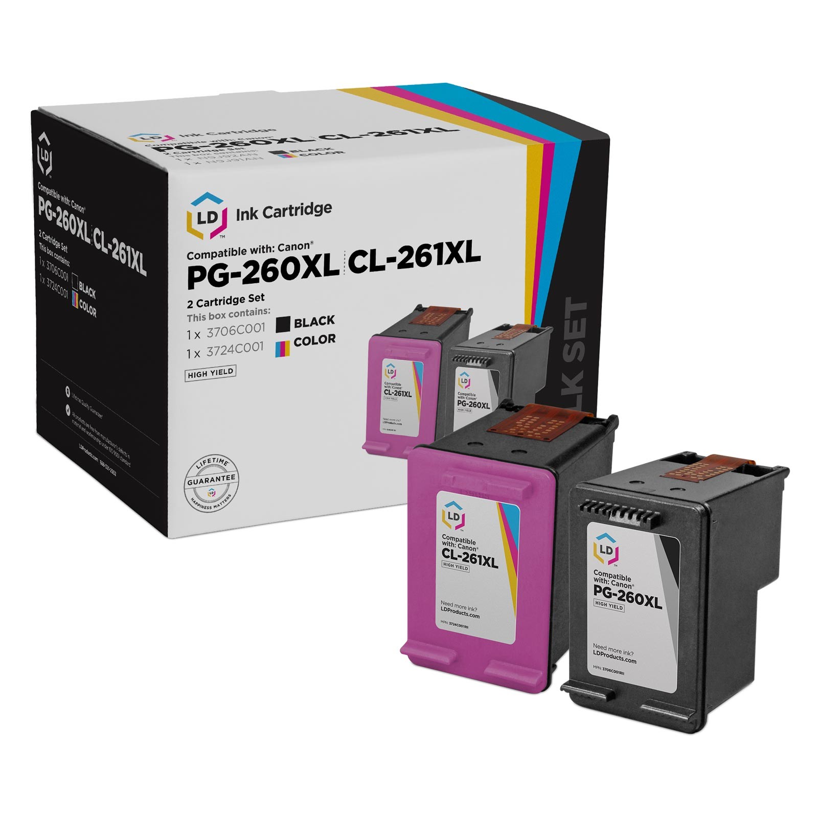 LD Replacement for Canon PG-260XL Black & CL-261XL Color HY Ink Cartridges 2PK