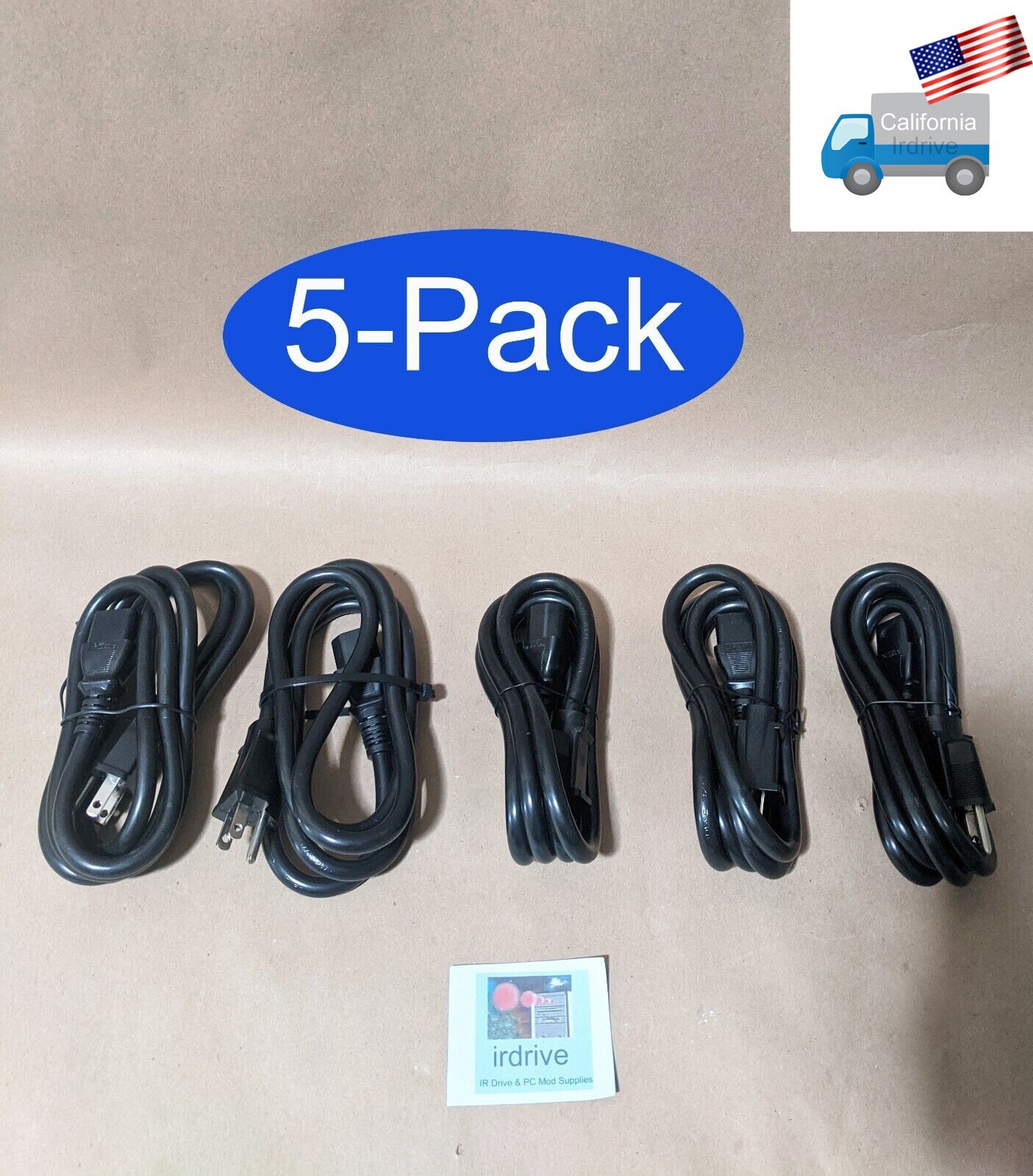 5-Pack: NEW Heavy Duty 3-Prong Thick UL 14-AWG Desktop PC AC Power Cord