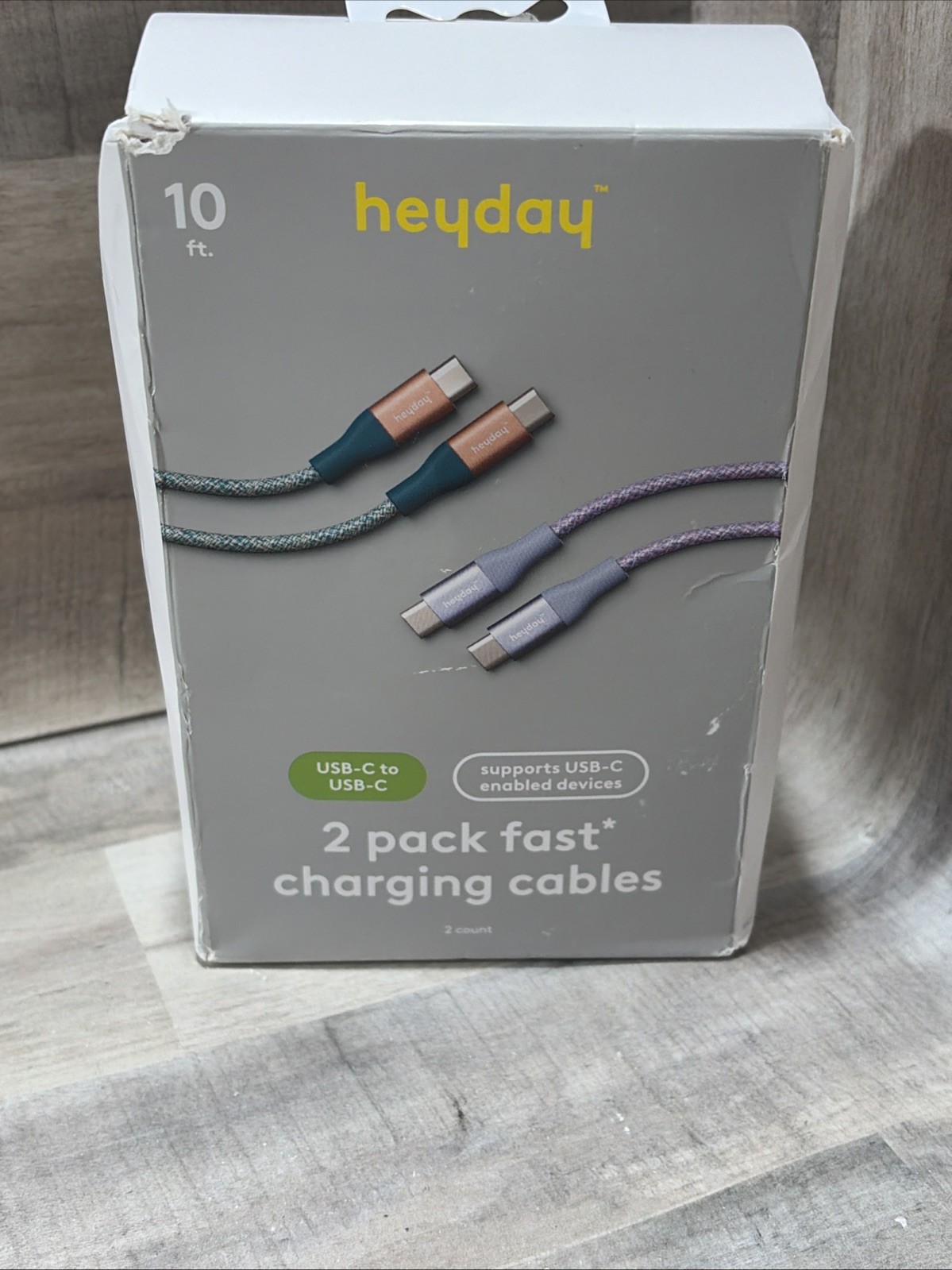 Heyday USB-C to USB-C Cable 10ft 2 Pack Braided Deep Sage & Peri Blue New
