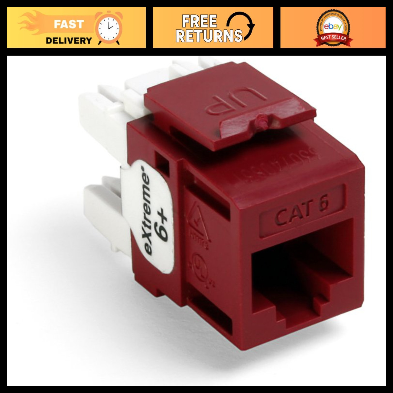 CAT 6 QuickPort Connector, Leviton Extreme 6+, Red, High-Speed Networking, Easy