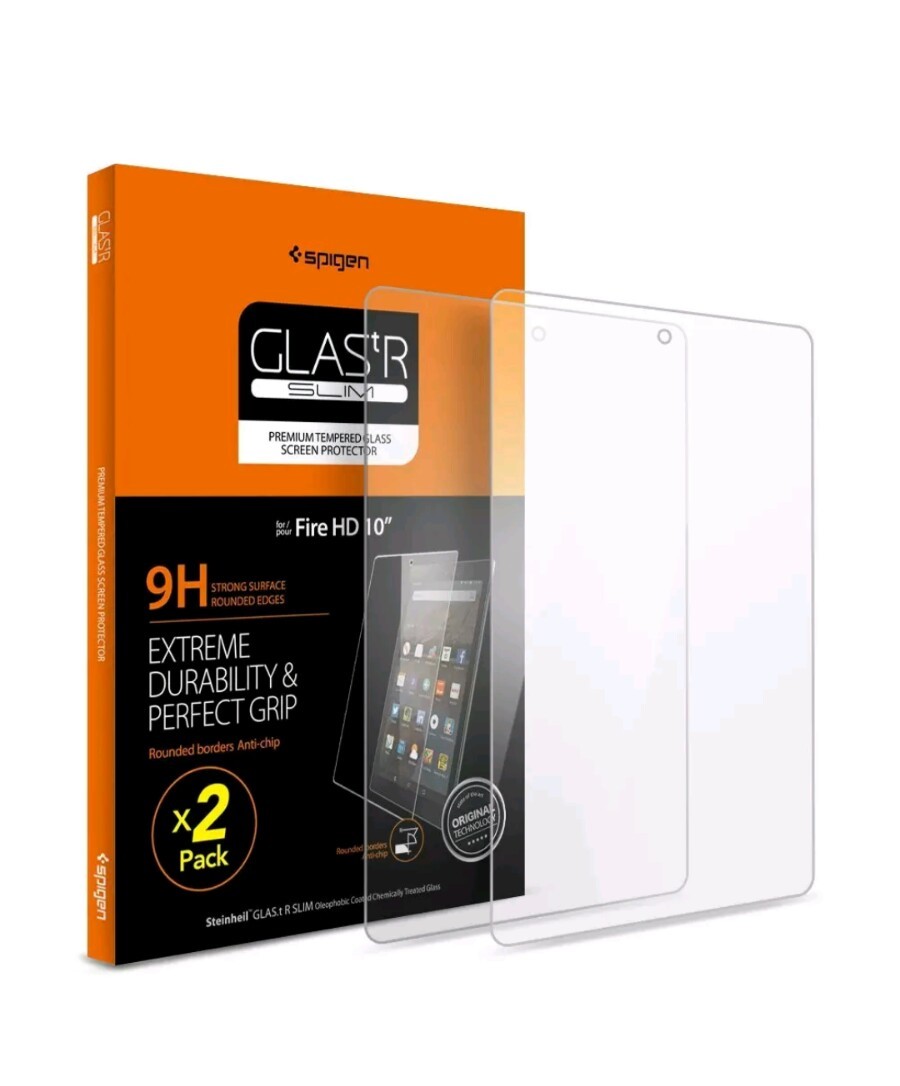 Lot of TWO Spigen Screen Protector/Fire HD 10"Tablet 2015/ 2 Pack/Tempered Glass