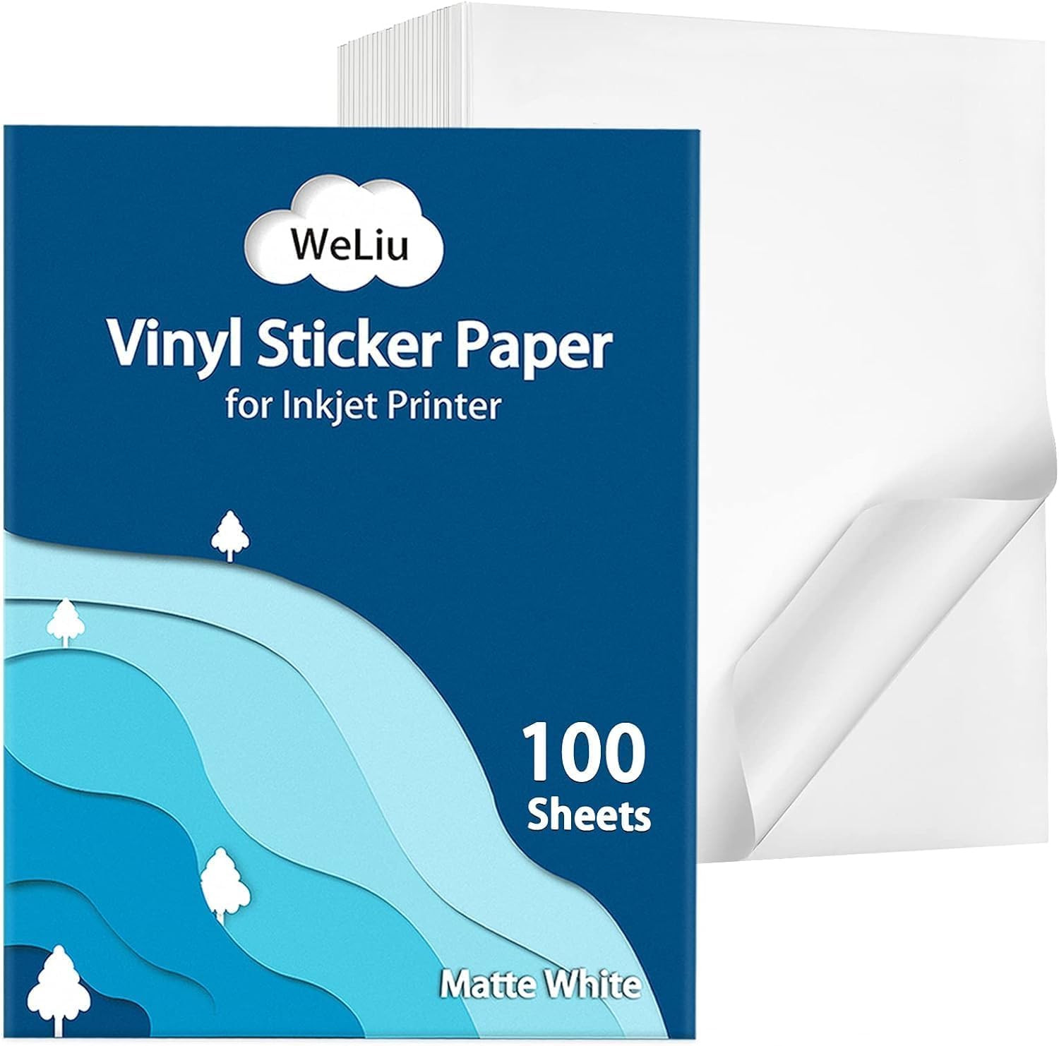 Premium Printable Vinyl Sticker Paper for Inkjet & Laser Printer, 100 Sheets