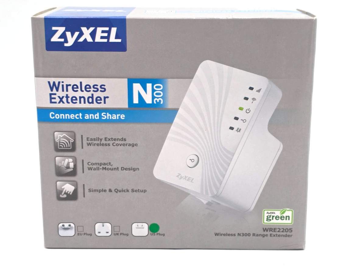 ZyXEL N-300 Wireless Extender Connect and Share WRE2205 - New In Box