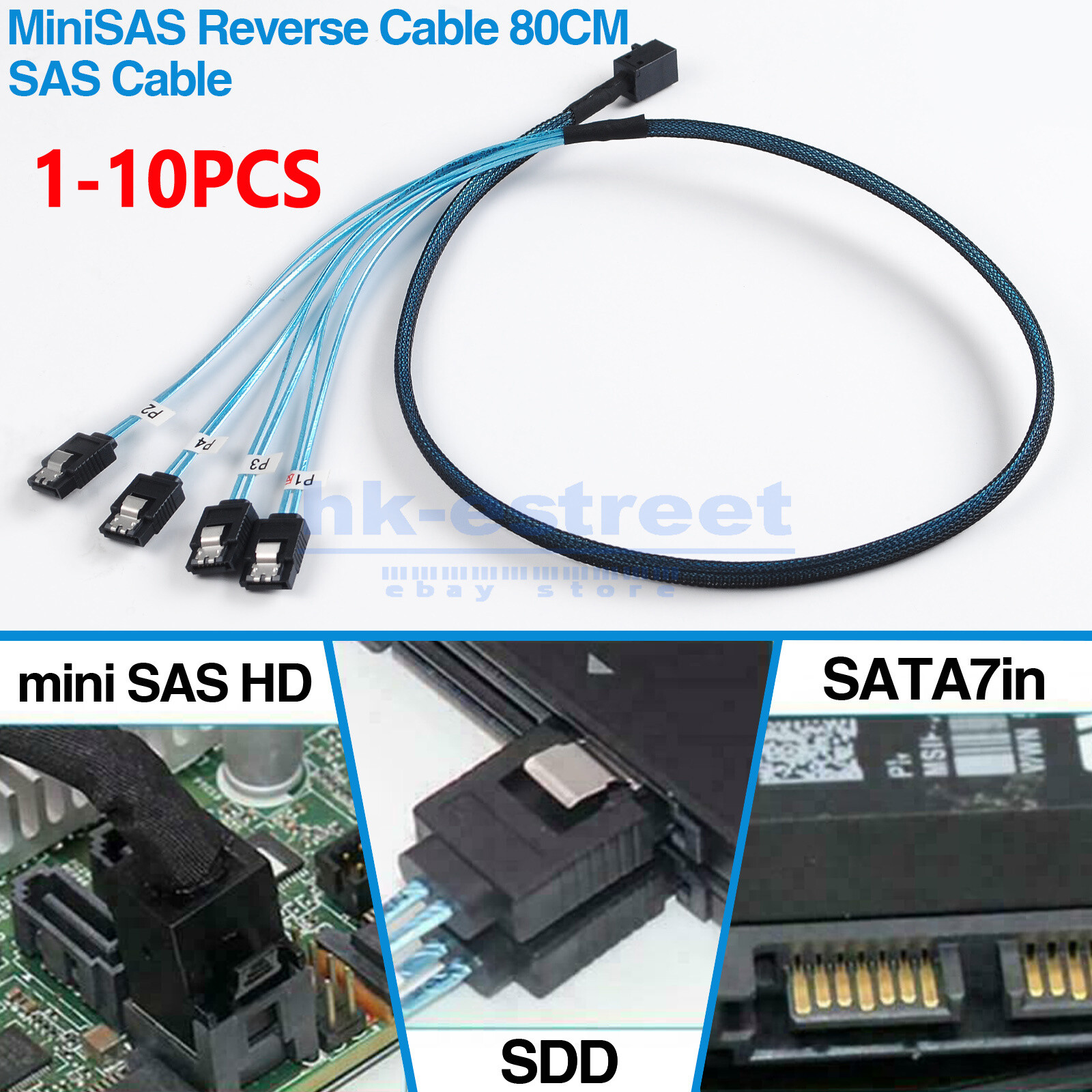 Internal HDD Mini SAS Cable SFF-8643 To 4 SATA Reverse Breakout Cable 80CM Lot
