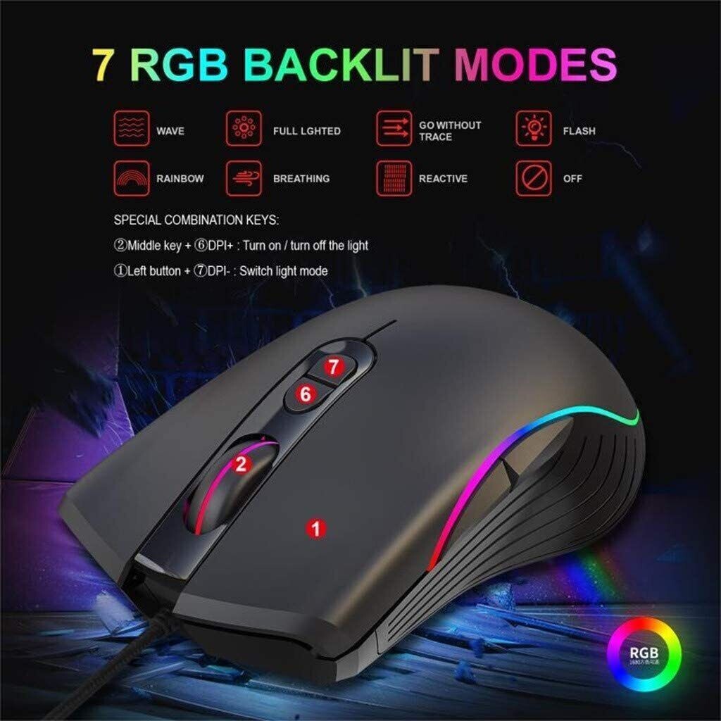 REDTHUNDER A867 RGB Gaming Mouse RGB Marquee Effect Light USB Plug And Play