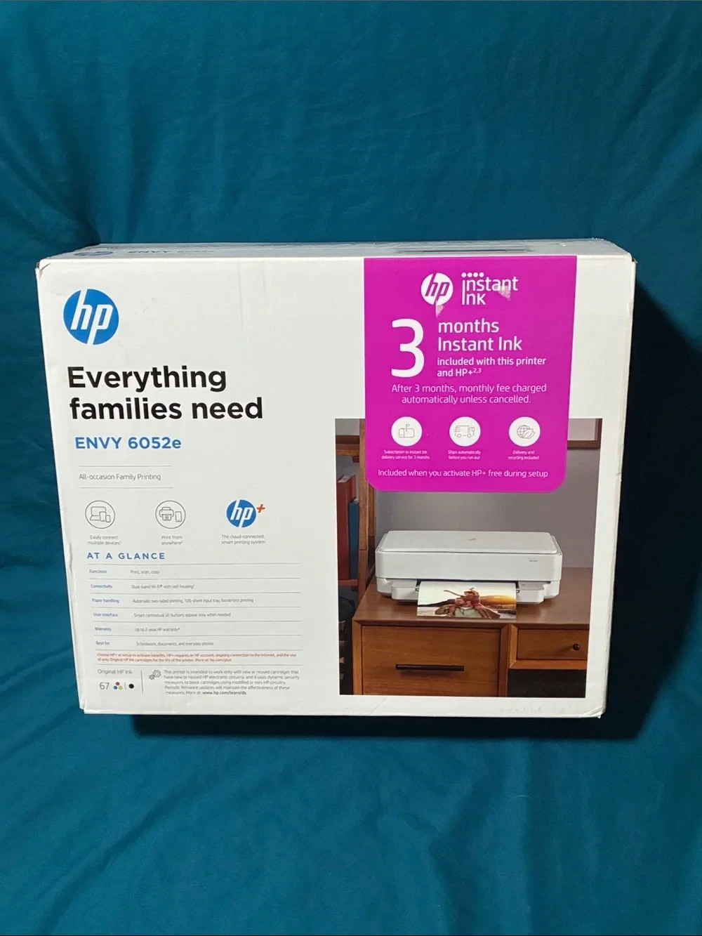 HP Envy 6052e Wireless Color Printer Scanner Copier Auto 2-Sided + Cords