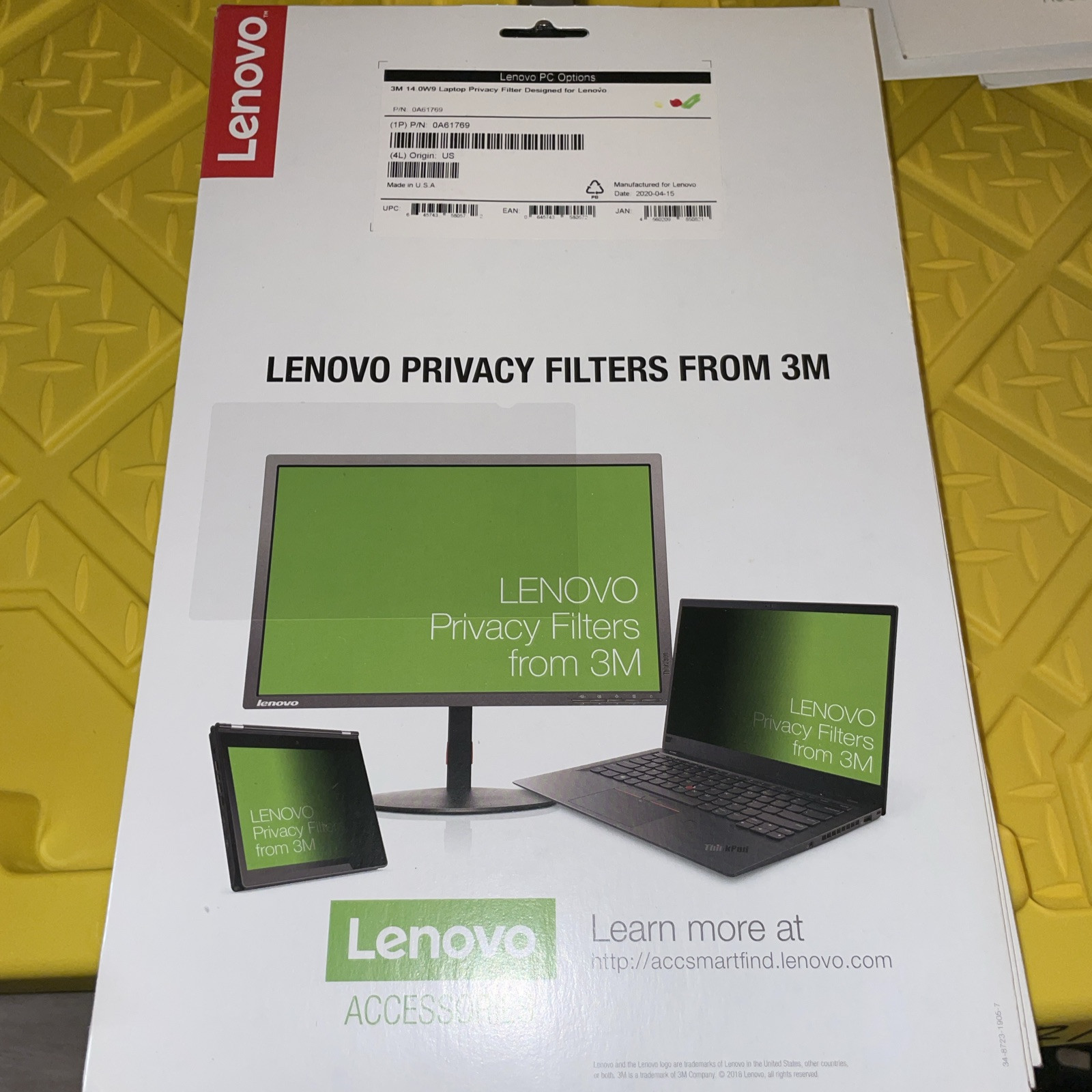 Lenovo 0A61769 3M 14.0W 14" Wide Screen Privacy Filter.