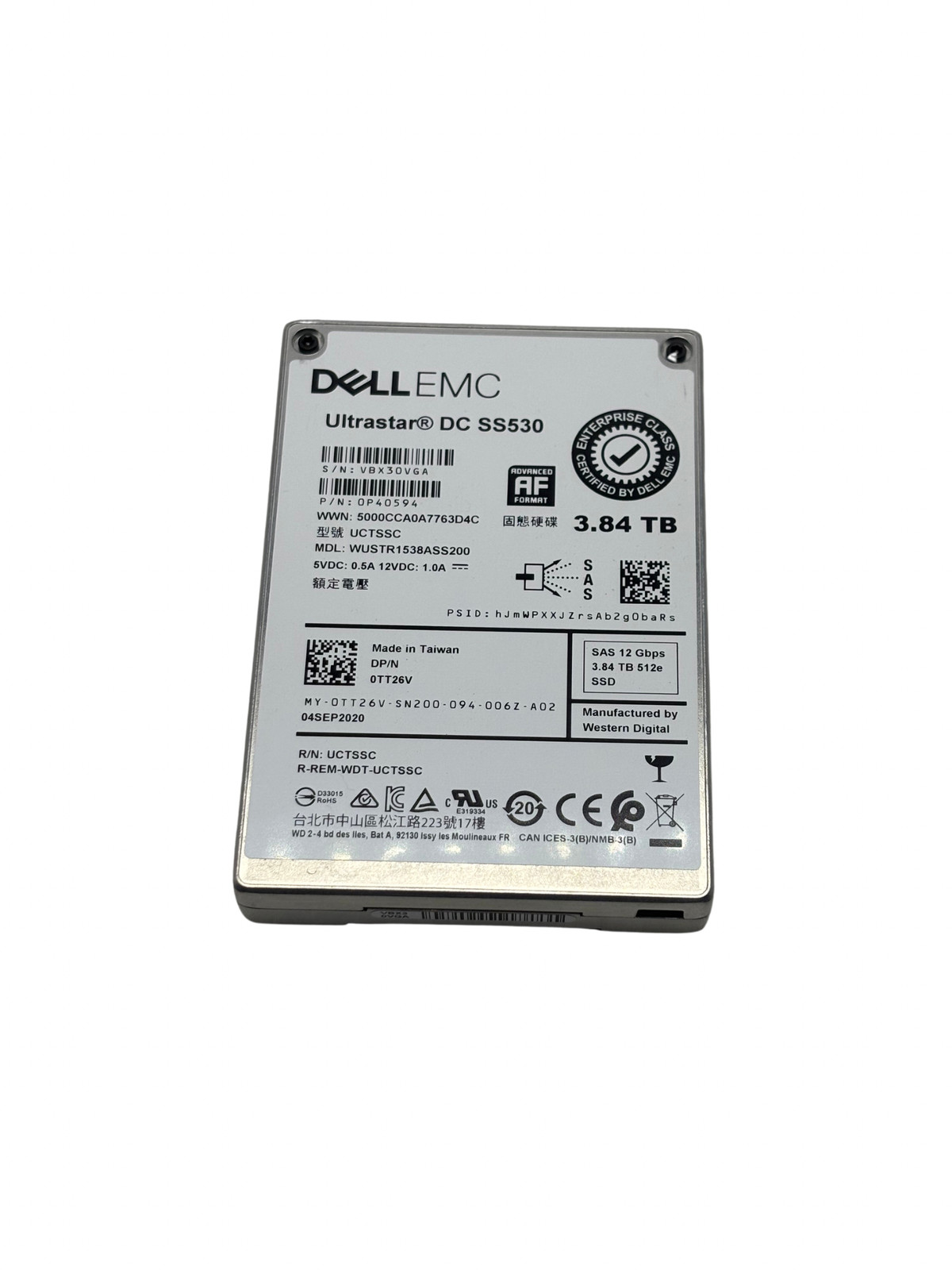 Dell TT26V 3.84TB SAS 12G RI 2.5 SSD WUSTR1538ASS200"