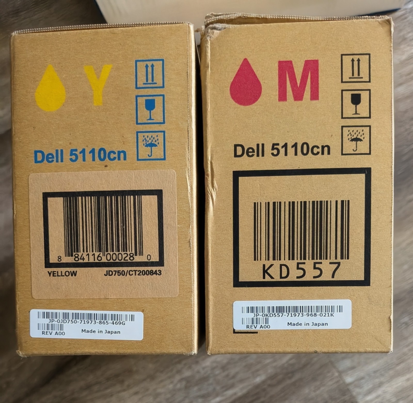  2 New - Dell 5110cn High Capacity  Cartridge, Magenta/Yellow (KD557/JD750)