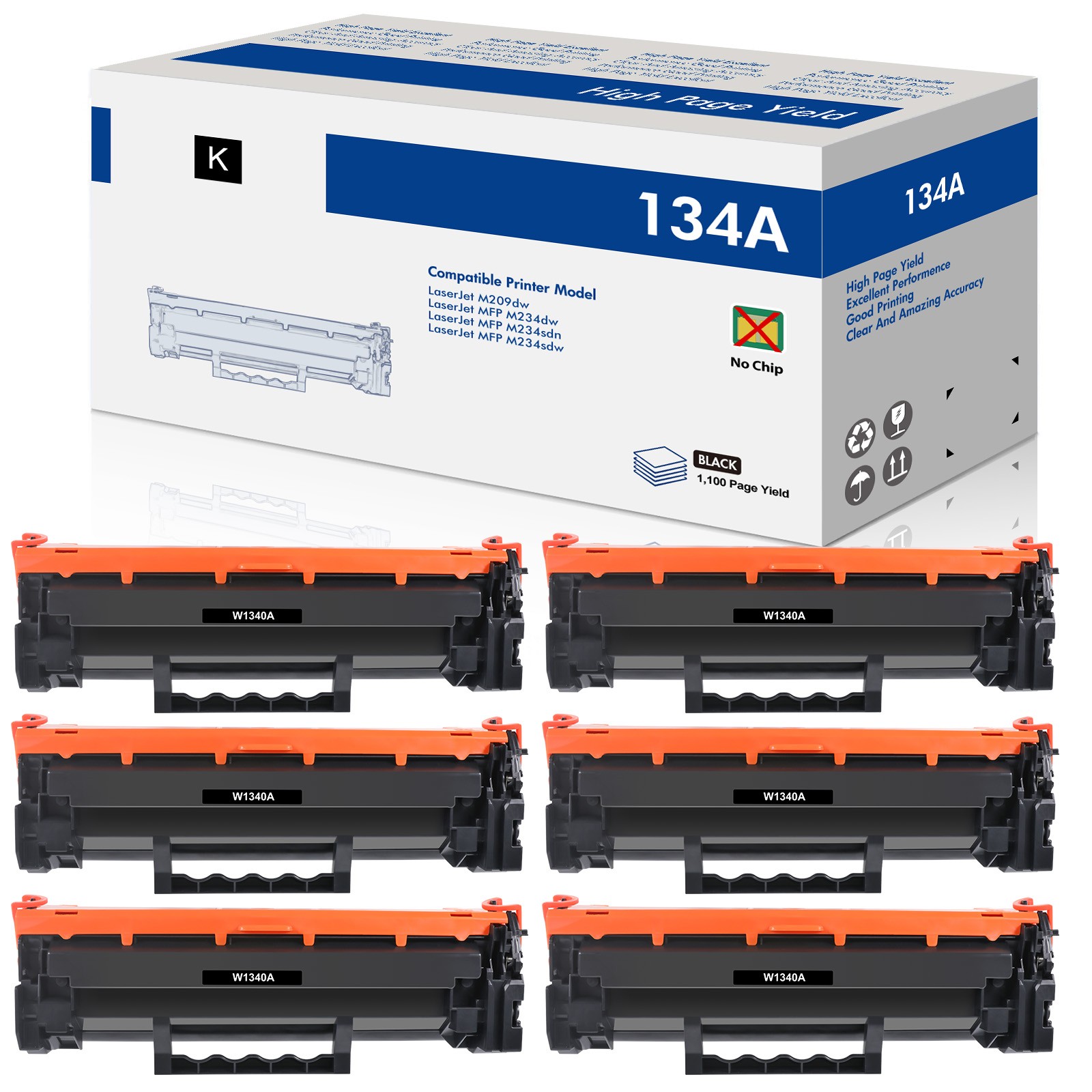 6PK W1340A Toner Cartridge No Chip Fit For HP 134A M209dw MFP M234dw M234sdn