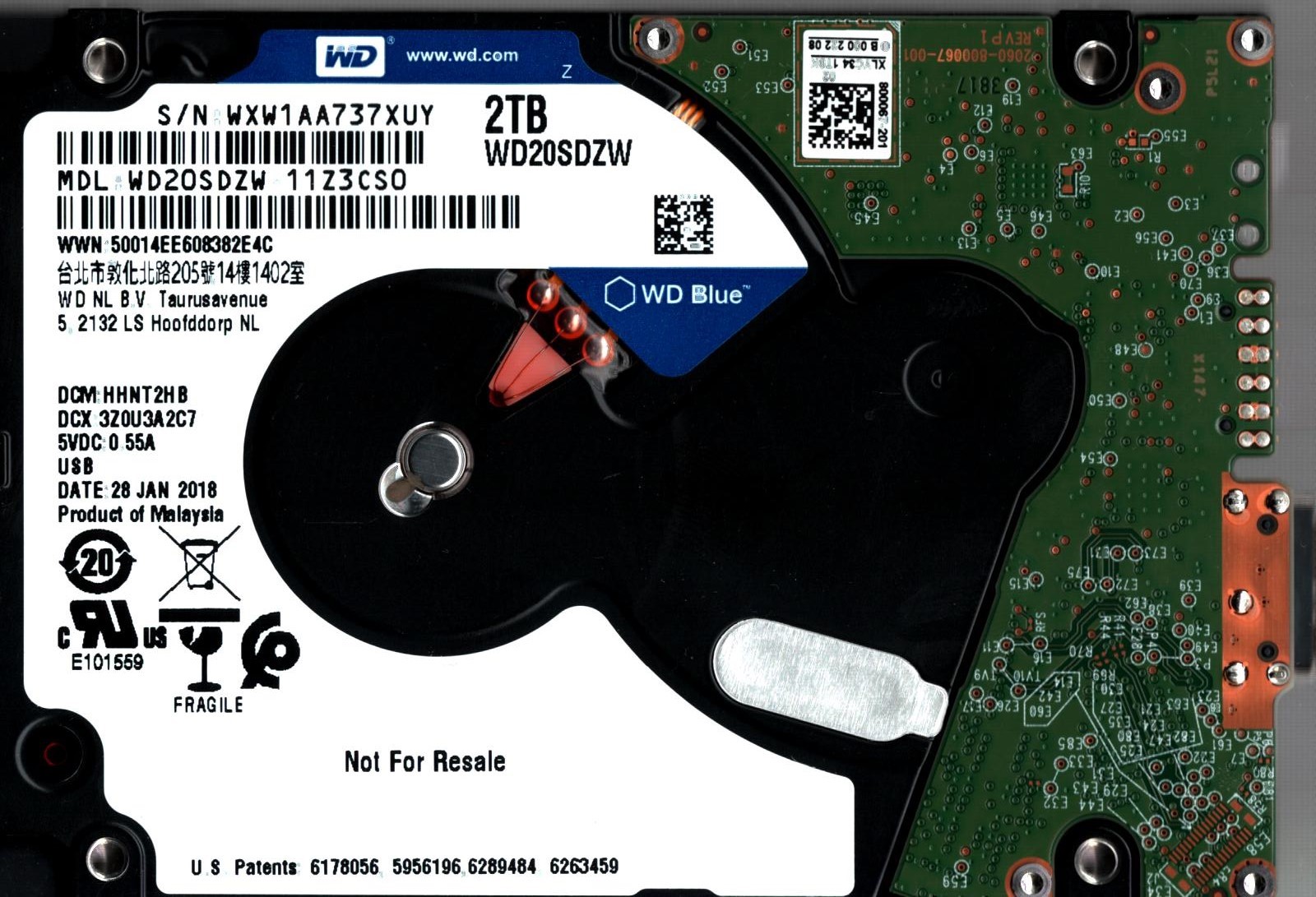 WD20SDZW-11Z3CS0 S/N: WXW1A HHNT2HB WESTERN DIGITAL 1TB MALAYSIA JAN 2018