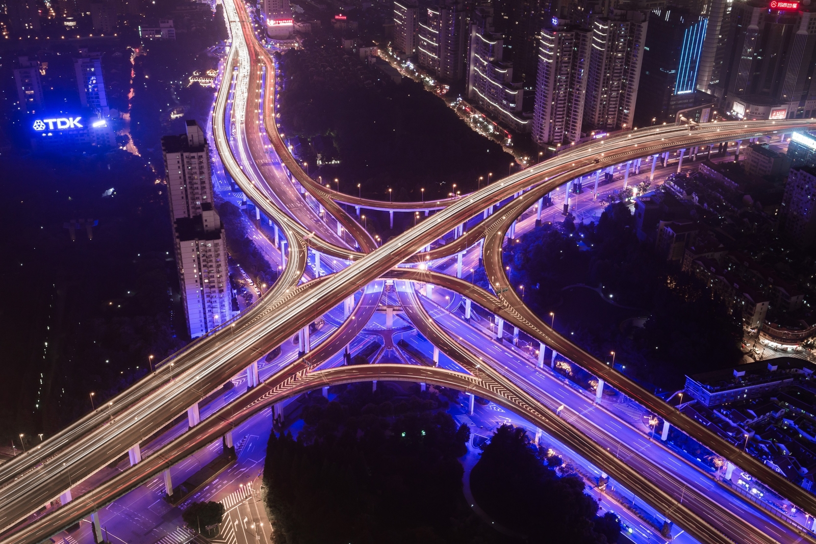 Landscape city cityscape road long exposure night aerial Custom Gaming Mat Desk