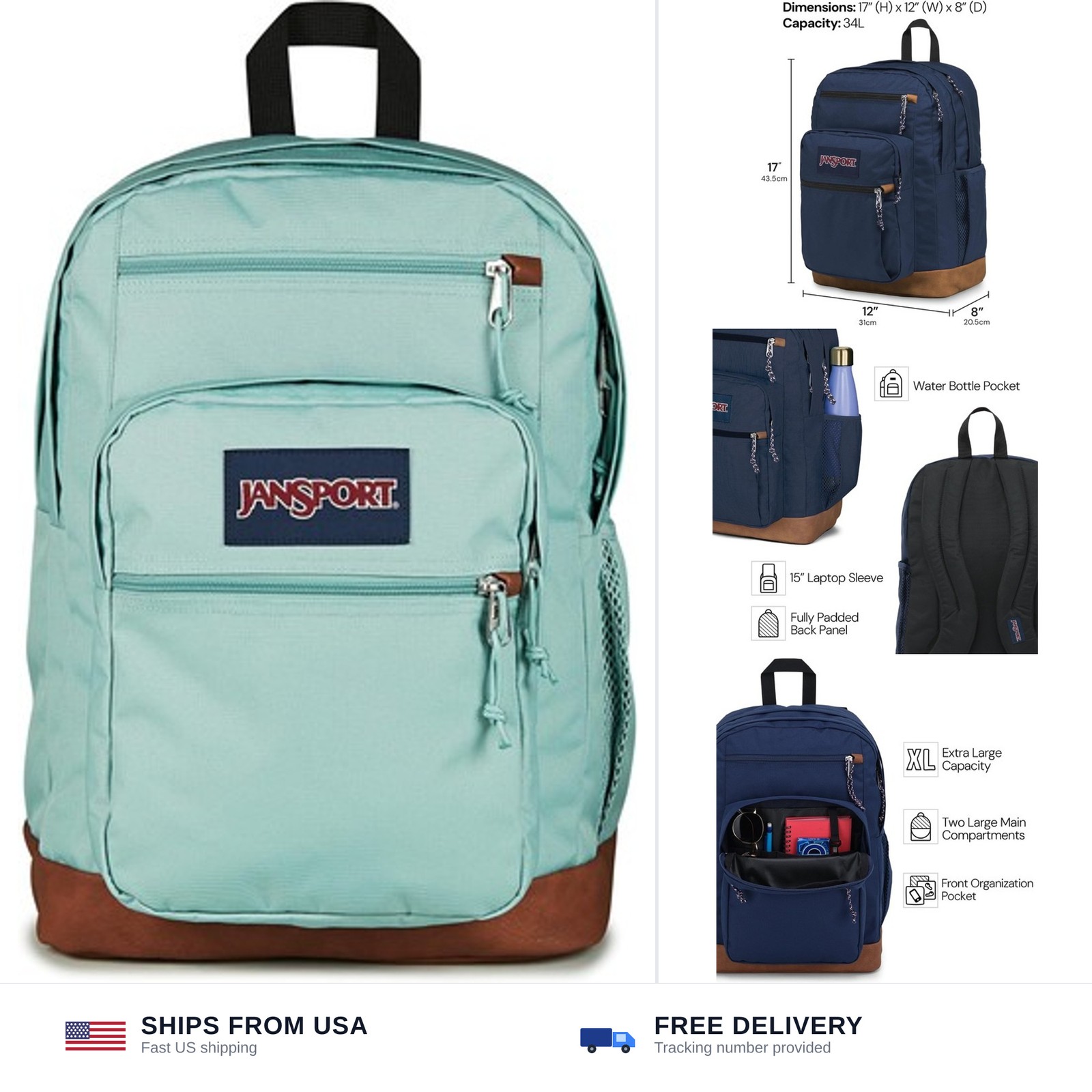 JanSport Cool Backpack with 15-inch Laptop Sleeve, Large Computer Bag Rucksac...