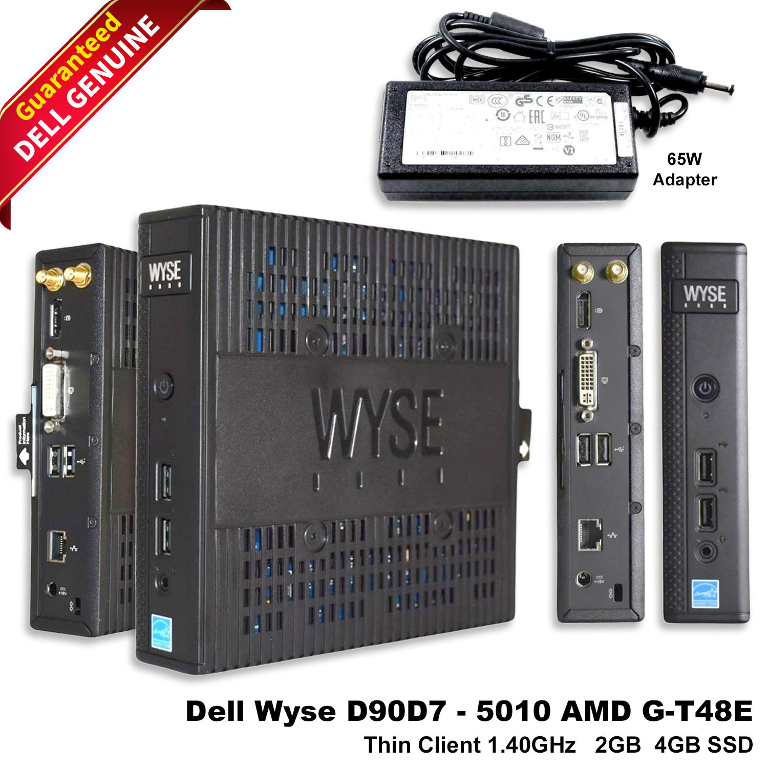 Dell Wyse 5010 Thin Client D90D7 1.40GHz 2GB RAM 4GB SSD WES7 RJ-45 w/ Adapter