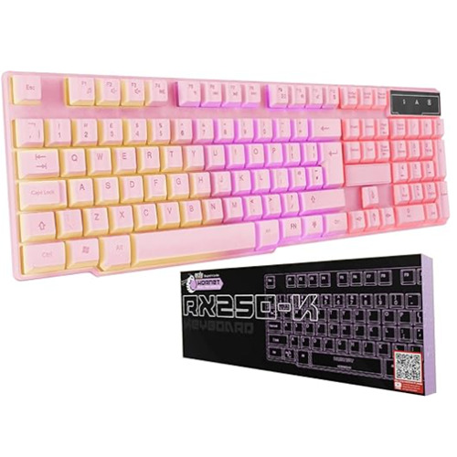 Orzly Pink Gaming Keyboard RGB USB Wired Rainbow Keyboard Designed for PC Gamers