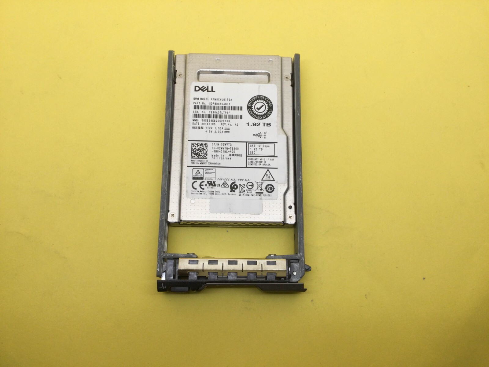 2WVYG Dell 1.92TB SAS 12Gbps Mix Use 2.5'' Internal SSD KPM5XVUG1T92 02WVYG