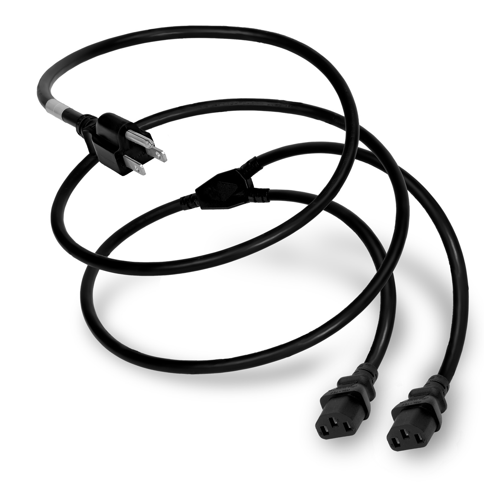 NEMA 5-15P to 2x C13 13A 125V 16/3 SJT SPLITTER Power Cord - Black - 3ft