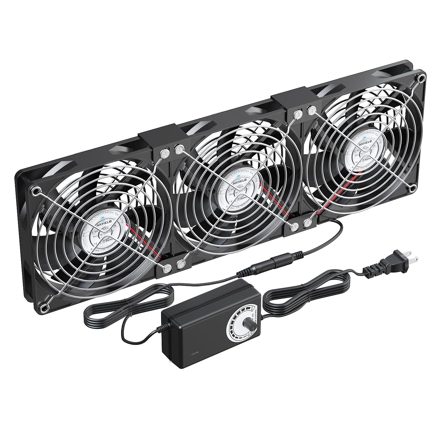 3X120mm Computer Fans with AC Plug & Speed Controller - 12V DC 3x120mm 