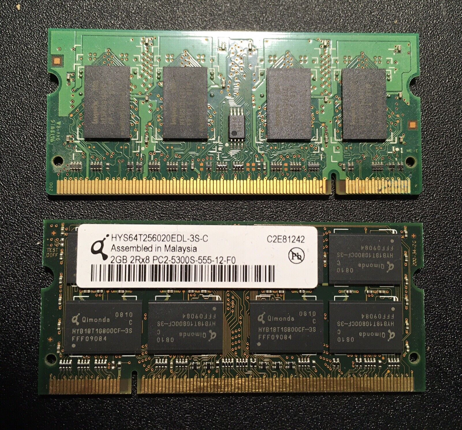 Laptop Memory Cards 2 GB + 1 GB = 3 GB total