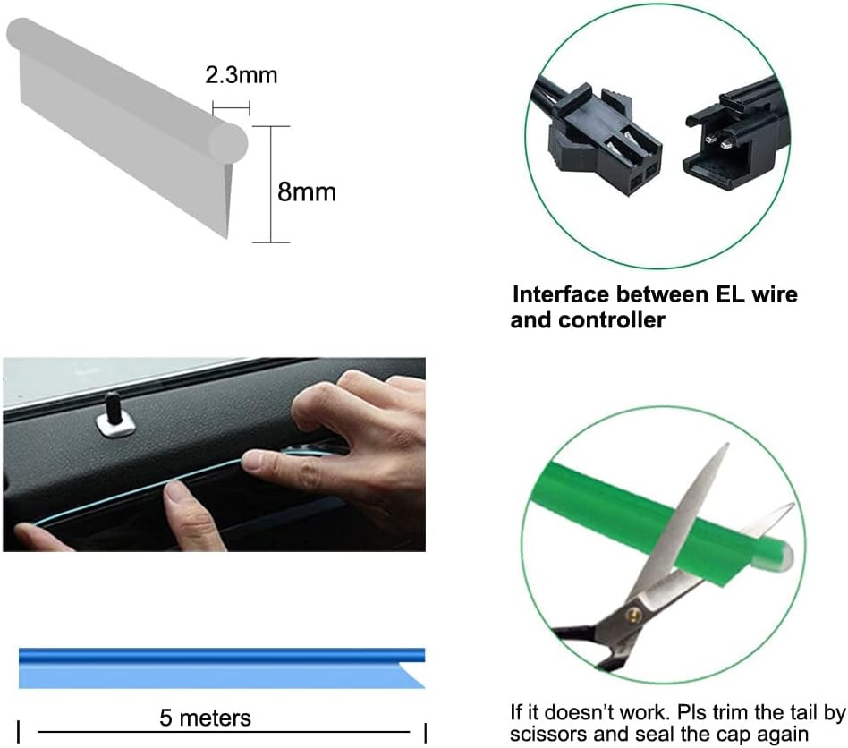 16.4ft EL Wire Lemon Green Car Interior Light, USB-Powered 6mm Flexible Benda...