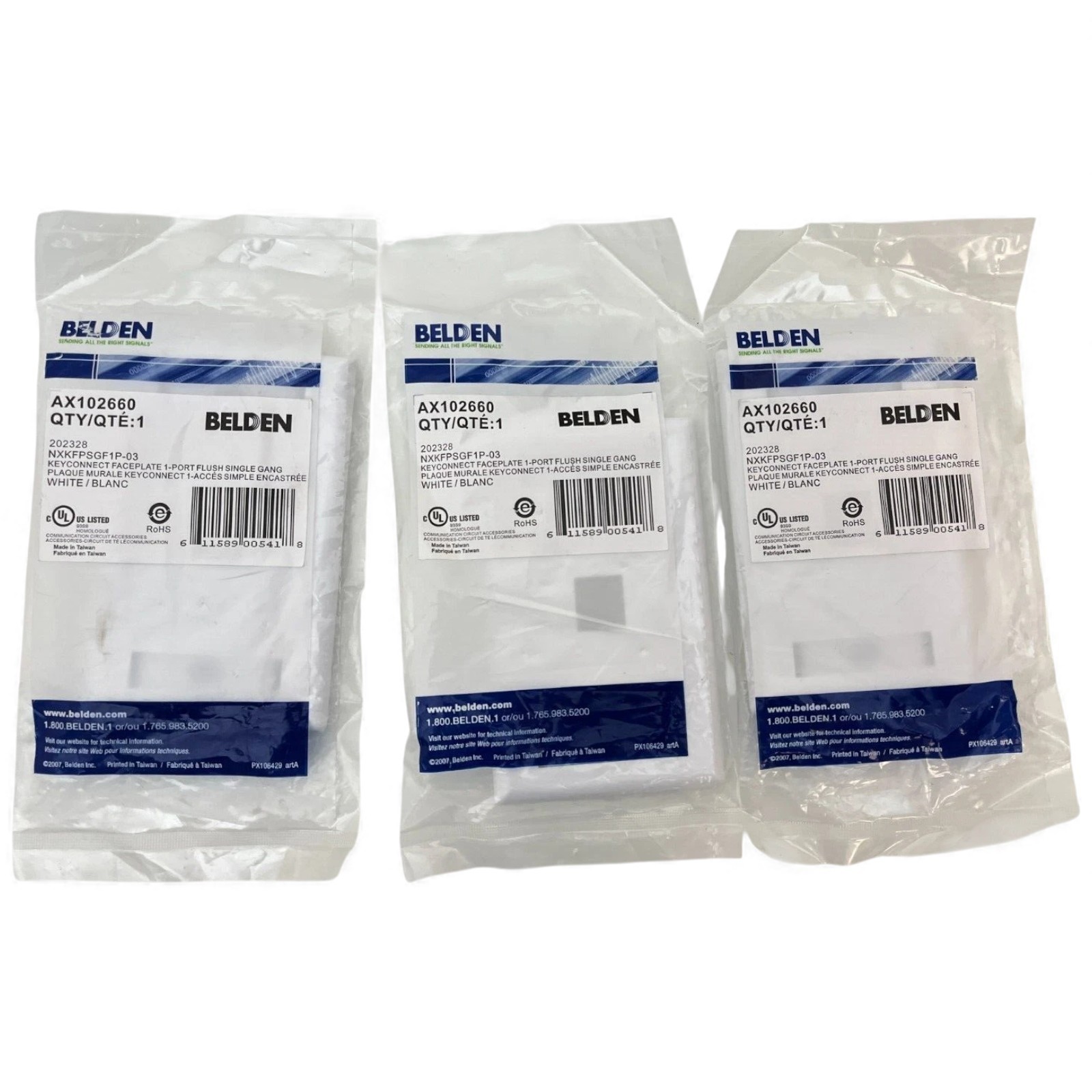 Lot of 3 X Belden AX102660 KeyConnect Faceplate 1-Port Single-Gang White