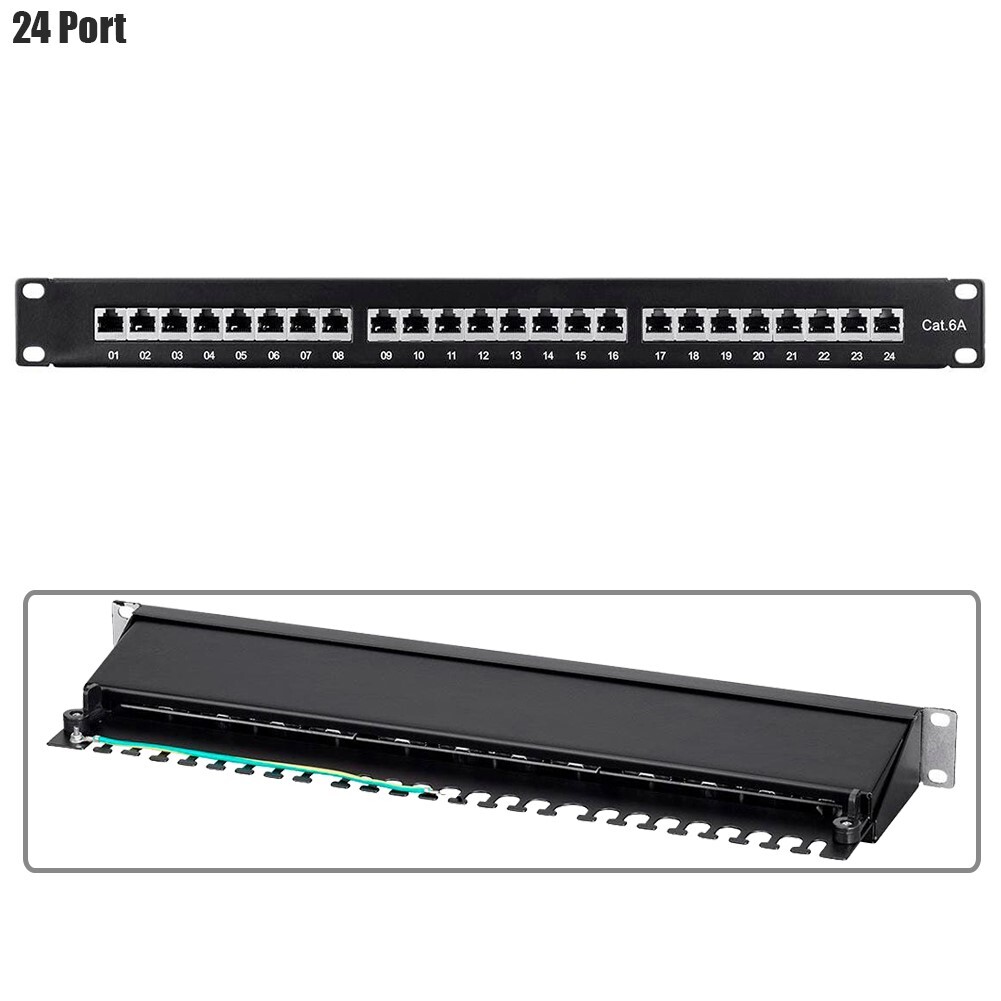 24 Port Cat6A RJ45 Shielded Patch Panel 11 Punch Down 1U 19" Rack Mount Dual IDC
