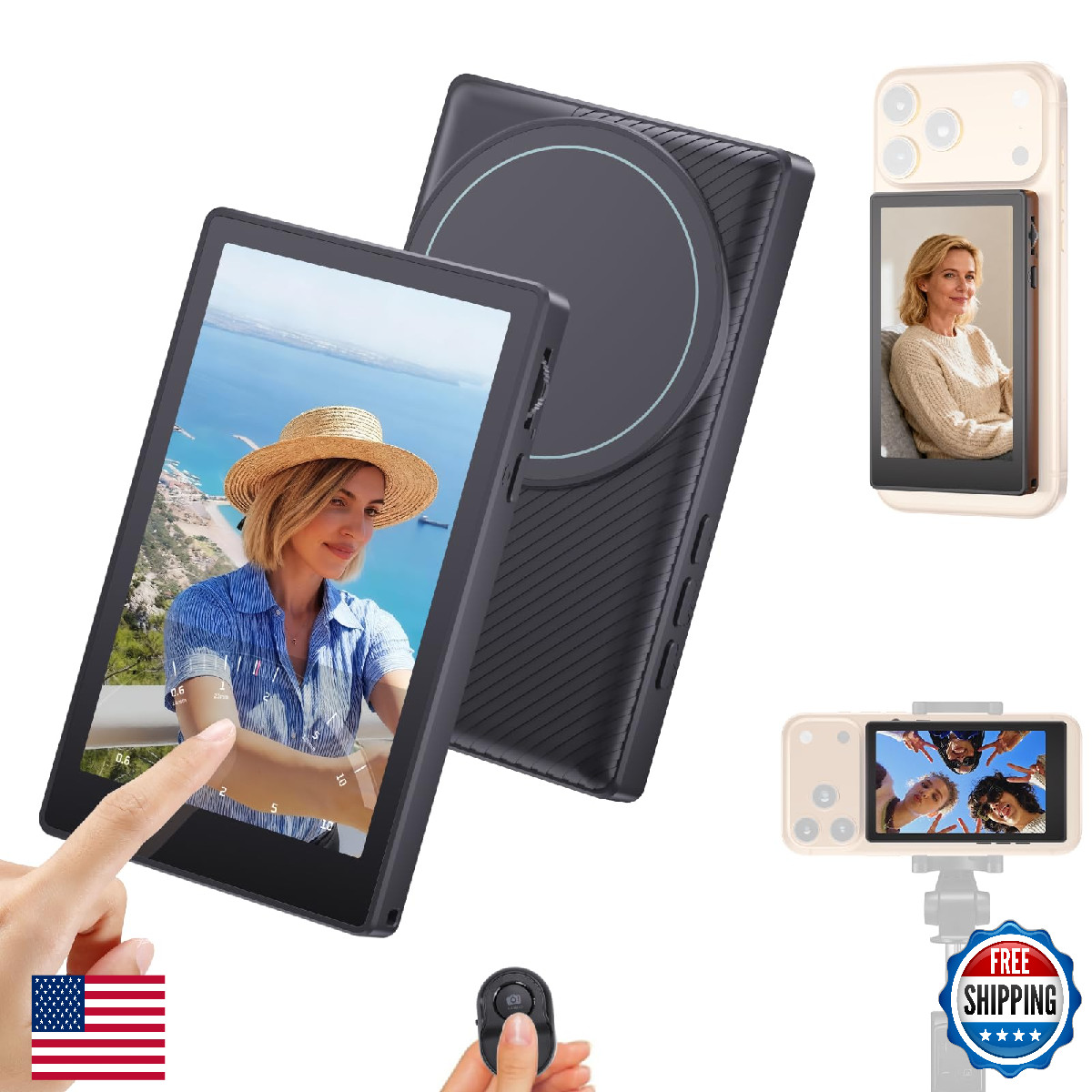 Selfie Monitor Screen for iPhone: Wireless Magnetic Vlog Kit with Touch Screen F