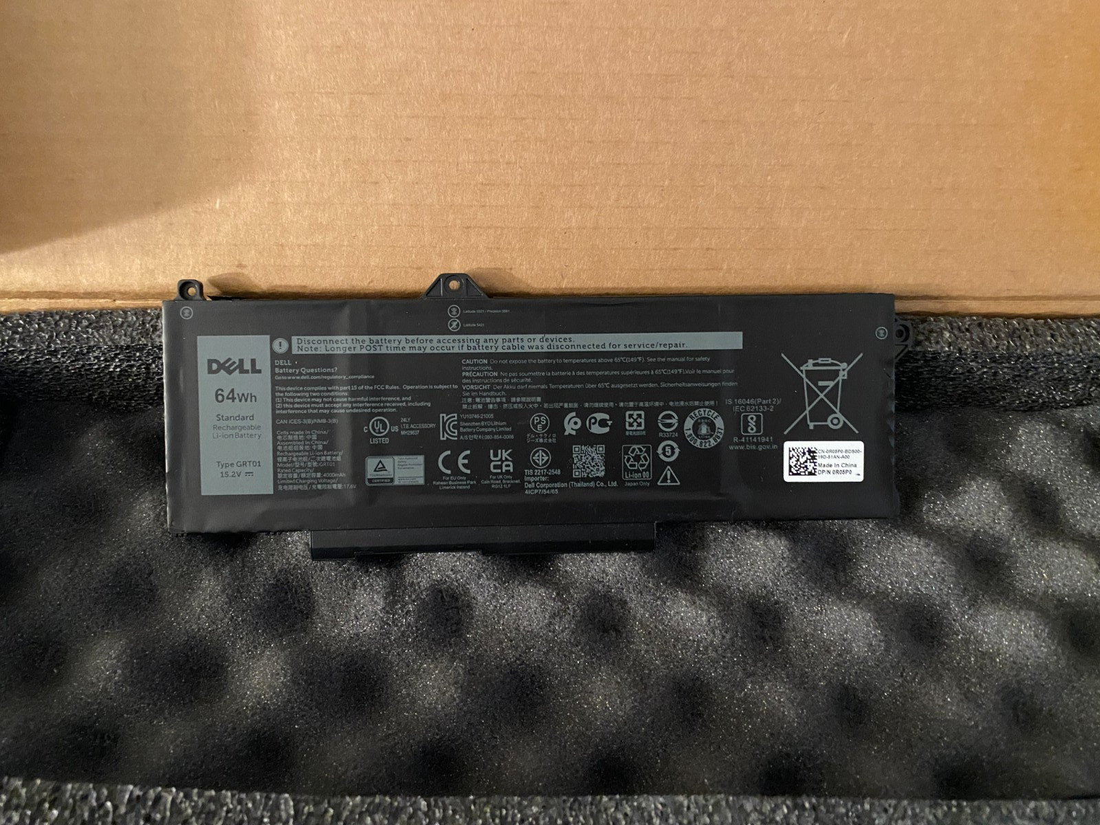 New OEM DELL GRT01 R05P0 15.2V 64Wh 4Cell Battery Dell Precision 15 3571 Laptop