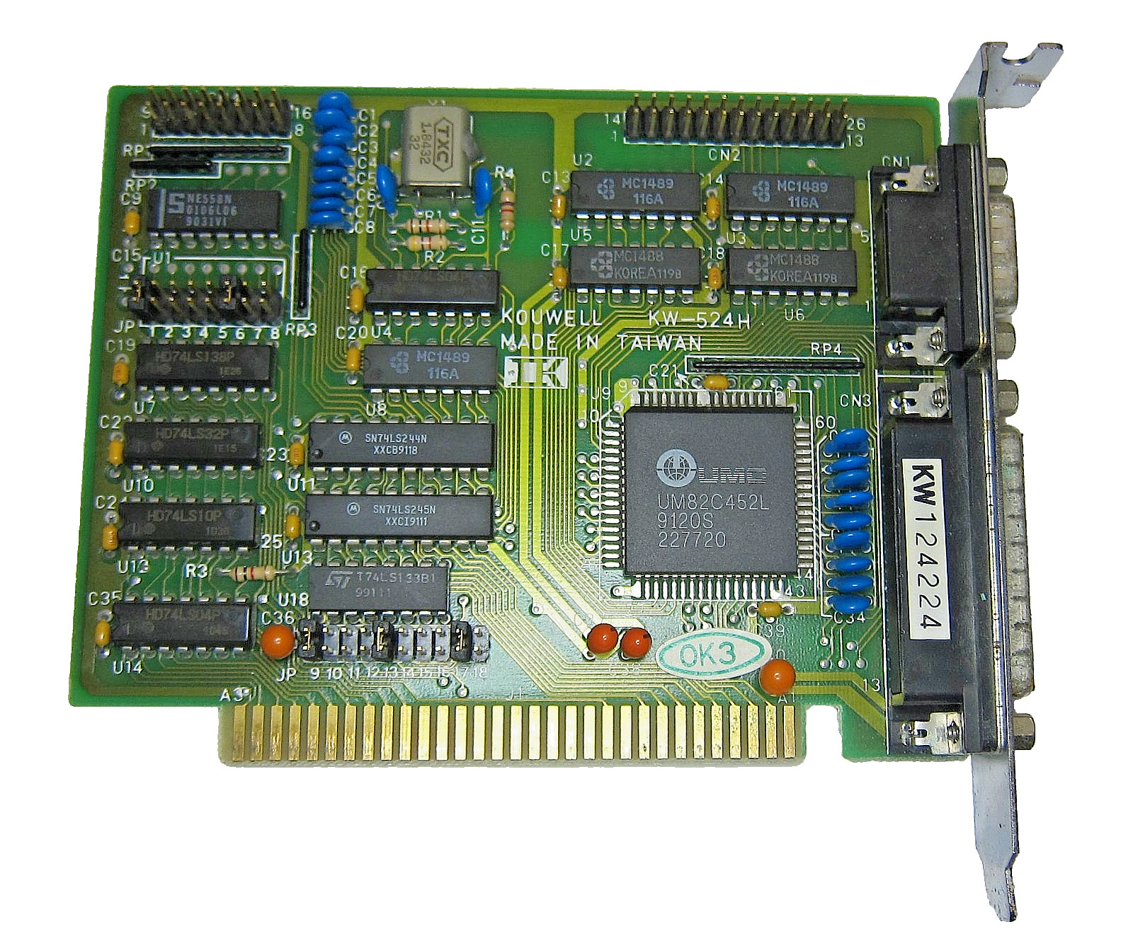 Vintage Kouwell KW-524H Multi I/O DB-25 / DE-9 (DB-9) 8-Bit ISA Card