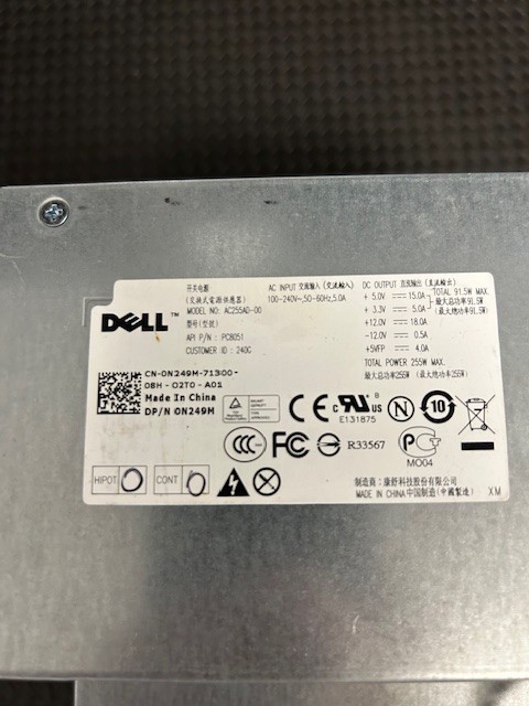 DELL OPTIPLEX 580 760 960 255W Power Supply L255P-01 D255P-00 AC255AD-00