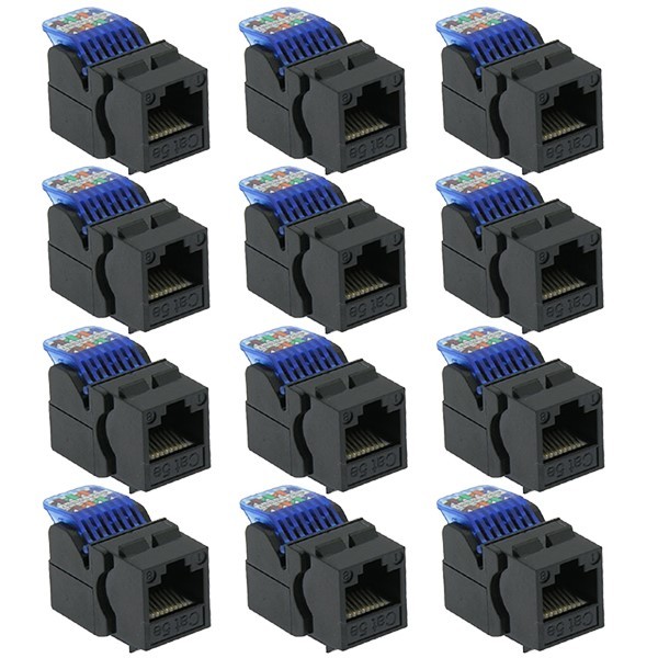12x Cat5E RJ45 Network LAN Ethernet Keystone Jack Tool Less Snap In Insert Black