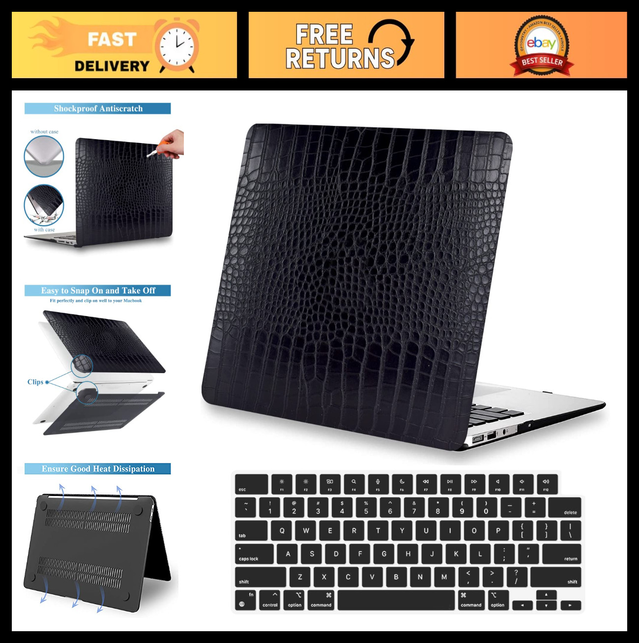 Crocodile Texture Case for MacBook Air 13" 2022-2026, Durable & Stylish Protecti